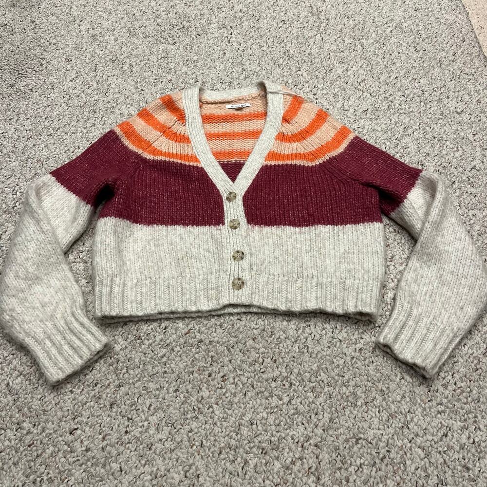 American Eagle Striped Cropped Cardigan Sweater M Knit Lightweight Casual